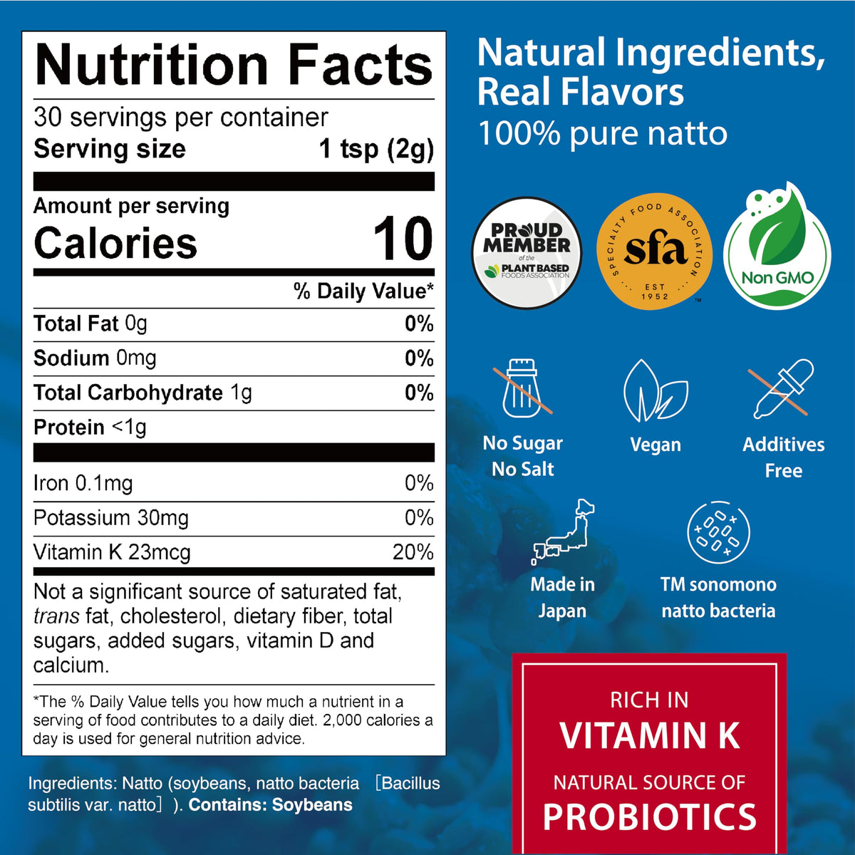 Sonomono Natto Classic packaging detail highlights sustainable farming.