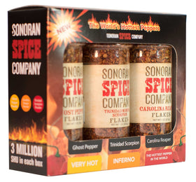 Sonoran Spice Carolina Reaper flakes in a jar for intense flavor on dishes