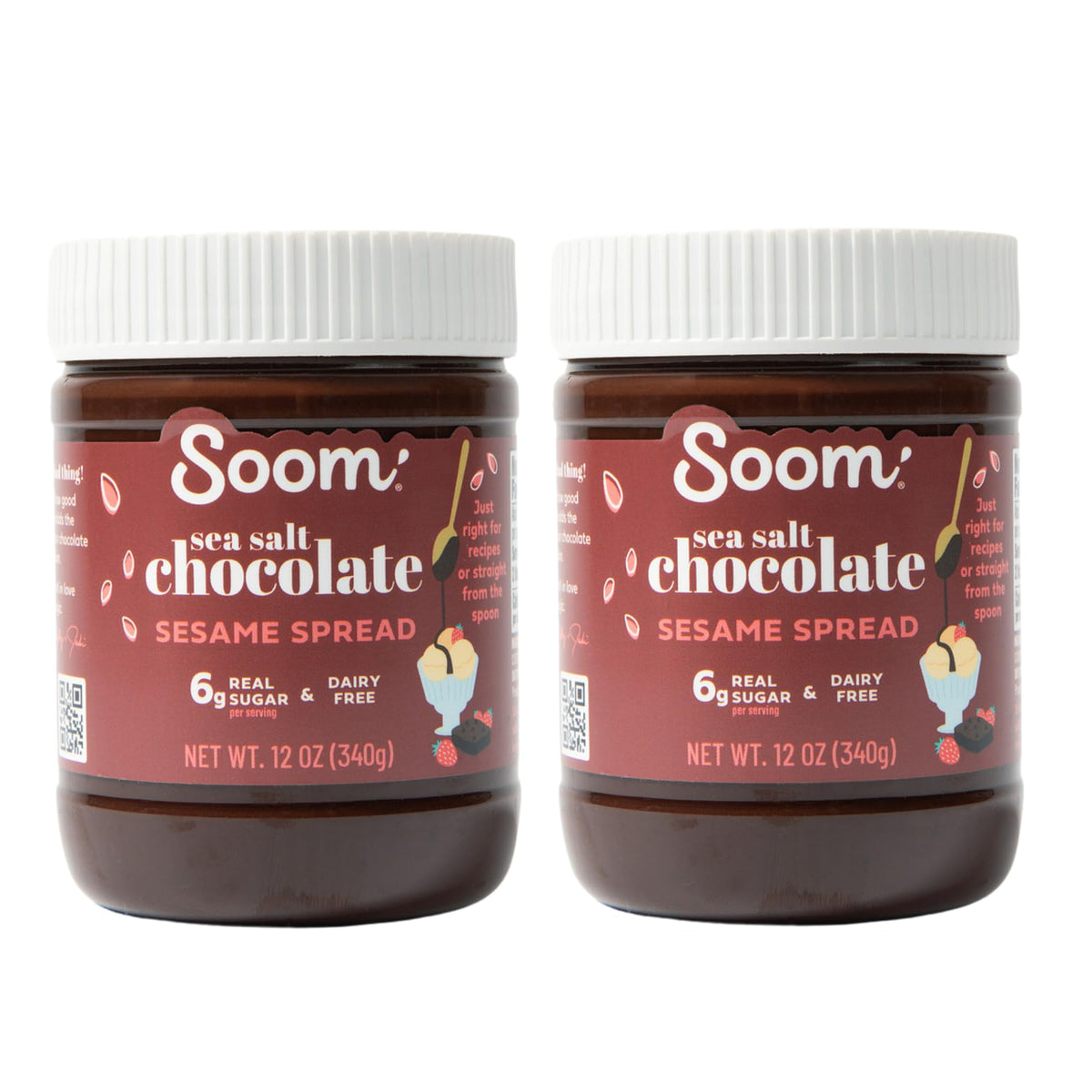 Soom Chocolate Sea Salt Sesame Spread jar showing rich flavor and convenience