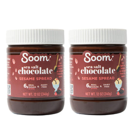 Soom Chocolate Sea Salt Sesame Spread jar showing rich flavor and convenience