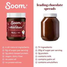 Soom spread on a spoon highlighting fudgy texture for dipping