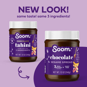 Soom Foods Chocolate Tahini Spread on fruit board for dipping