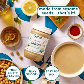 Soom Foods roasted sesame seeds closeup, premium paste quality for sauces
