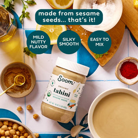 Soom Tahini creamy paste texture for smooth drizzle and even mixing.