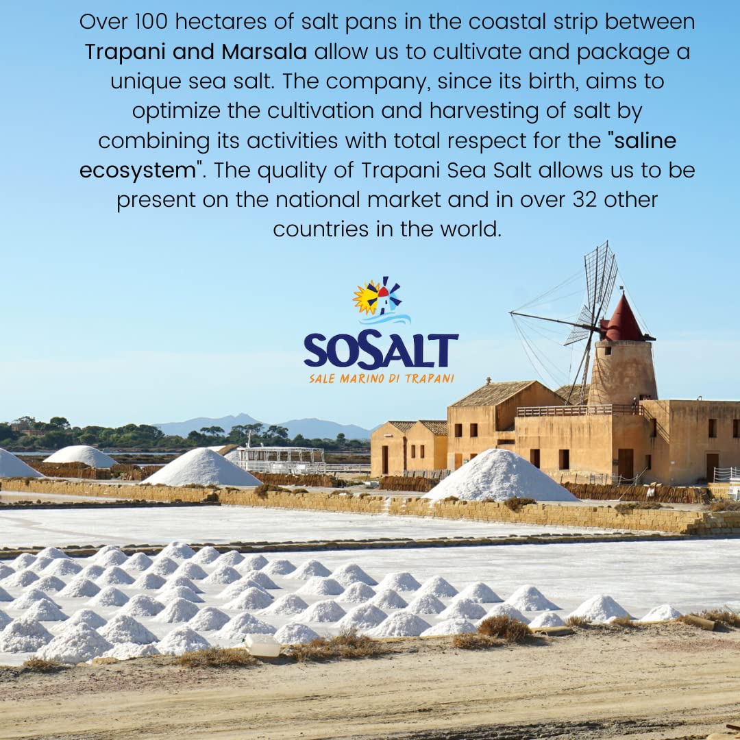 SOSALT Dal Mare di Trapani salt crystals bask in sunlight for natural flavor.