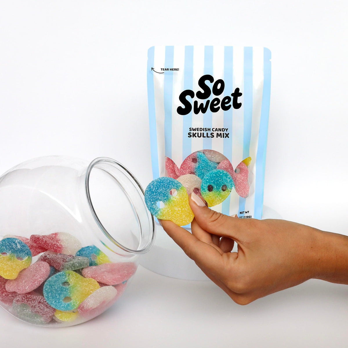 SoSweet skull gummies variety closeup shows bright colors and shapes