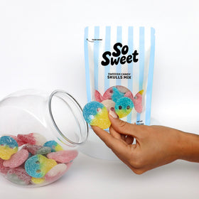 SoSweet skull gummies variety closeup shows bright colors and shapes