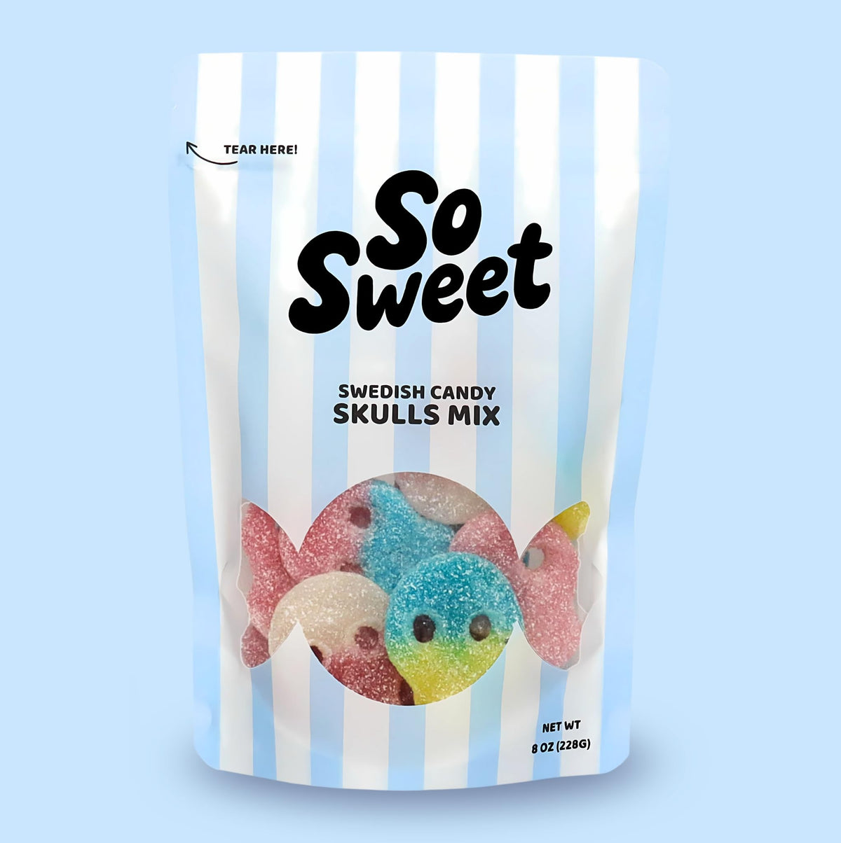 SoSweet sour and sweet chewy skulls closeup highlights texture