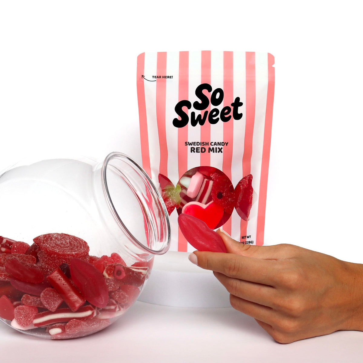 SoSweet Swedish Candy Red Mix closeup reveals soft, chewy texture.
