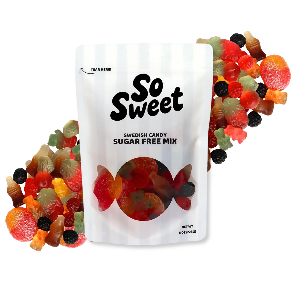 SoSweet Swedish Candy Sugar Free Mix packaging in a 1/2lb bag for guilt-free snacking