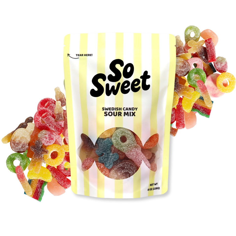 SoSweet Swedish Sour Candy Mix bag for sharing at parties.