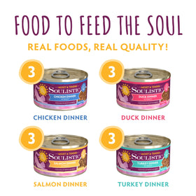 Soulistic Moist and Tender flavors collage with beef, chicken, duck, turkey, tuna for variety