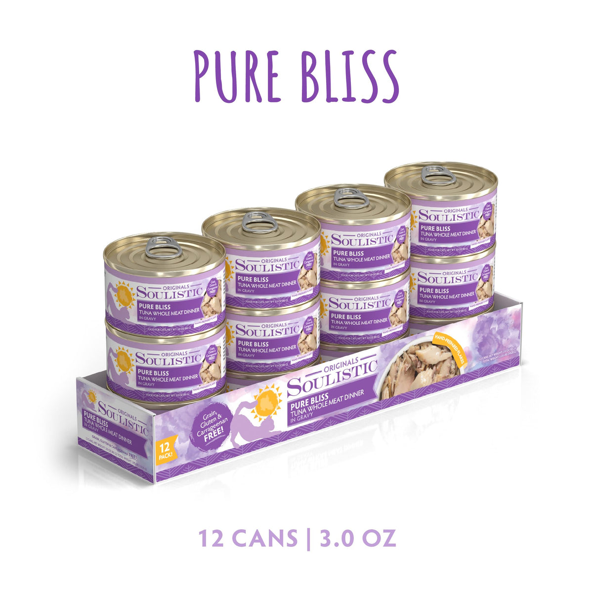 Soulistic Pure Bliss tuna dinner gravy can highlights real tuna in savory gravy.