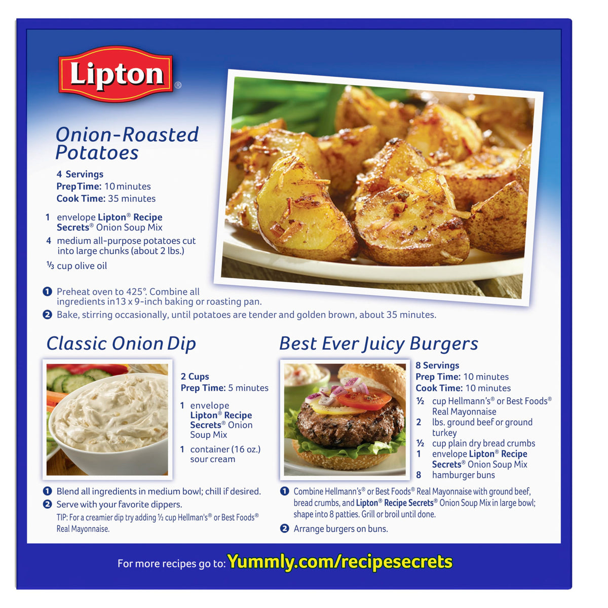 Lipton Onion mix envelopes close-up highlighting convenience of 24-pack