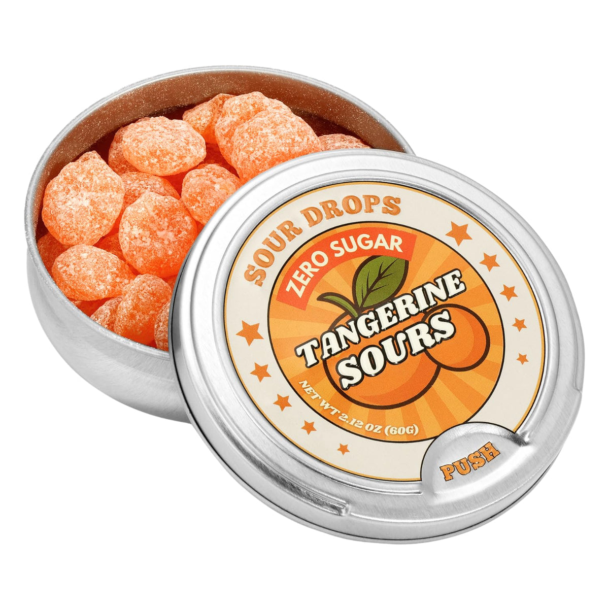 Sour Drops Lychee candy tin with bold coating and sweet surprise.