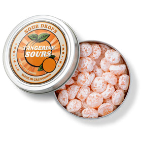 Sour Drops Tangerine gift tins display ideal for gifting or sharing at parties.