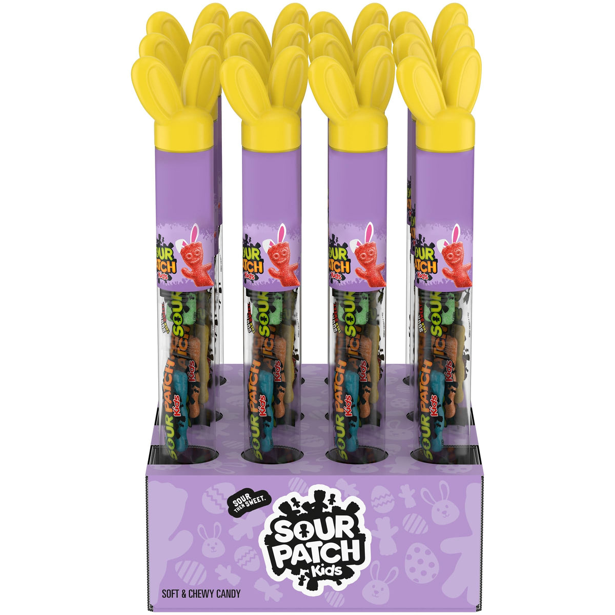 Sour Patch Kids Big Kids Easter tubes display bite-size chewy candy for Easter gifting.
