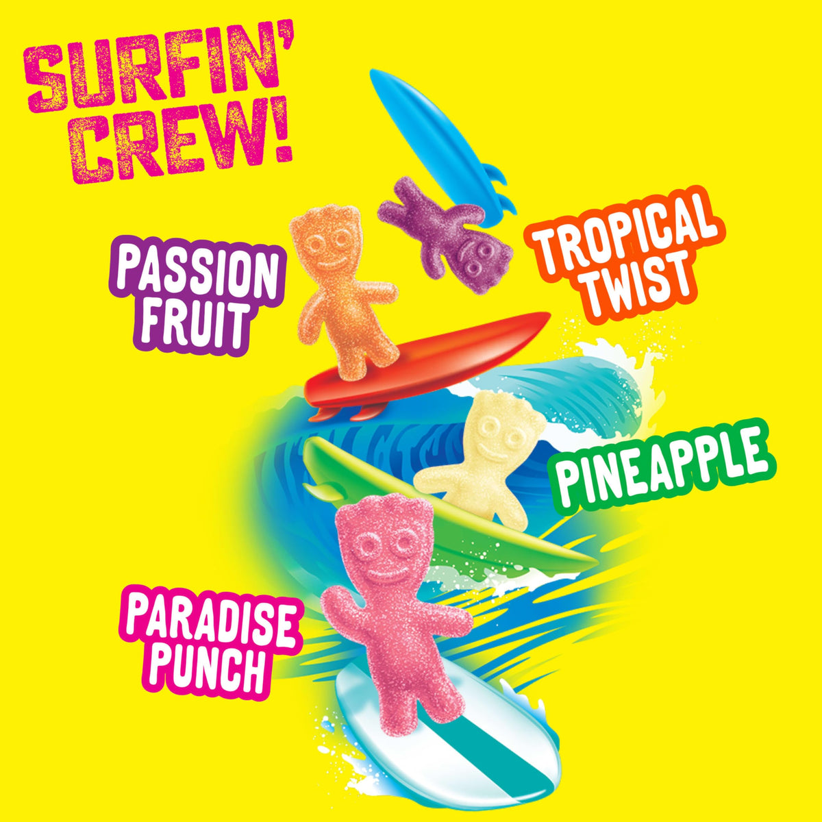 Sour Patch Kids tropical twist closeup emphasizes zesty, playful texture