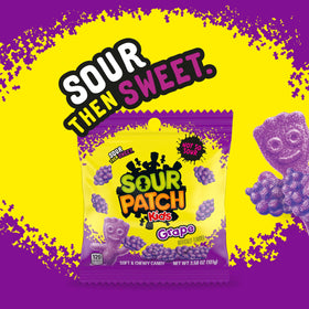 Bulk packaging display of Sour Patch Kids Grape 12-pack