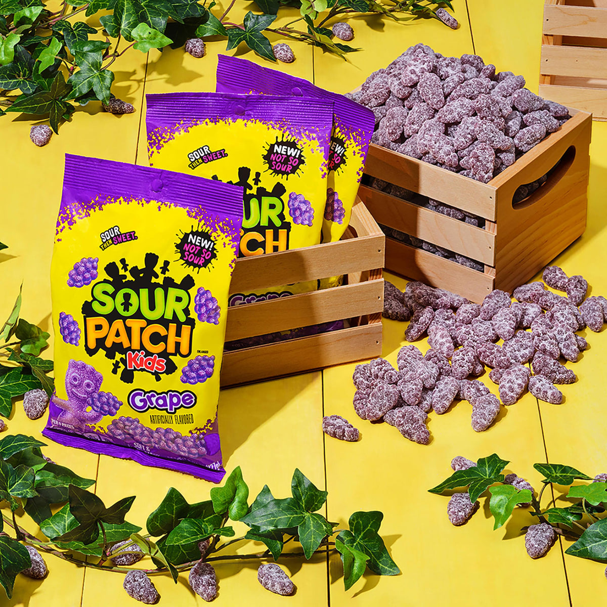 Sour Patch Kids Grape candy bag display for colorful treat station