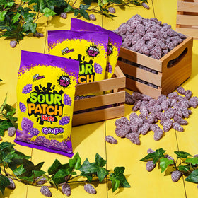 Sour Patch Kids Grape candy bag display for colorful treat station
