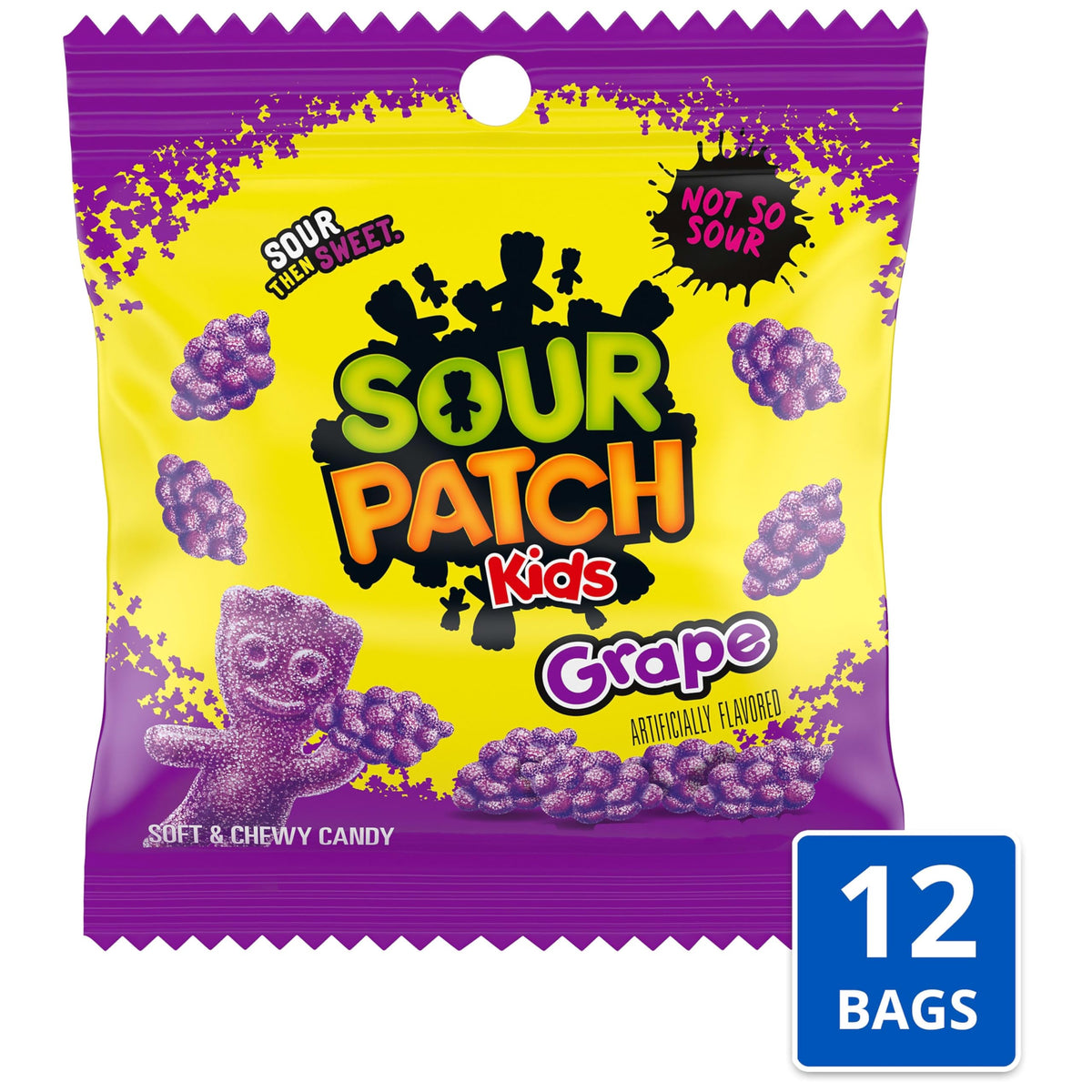 Vivid Sour Patch Kids Grape flavor splash highlighting juicy grape taste