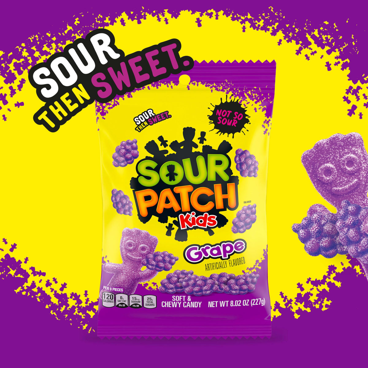 Sour Patch Kids Grape gummy texture close-up for snack time