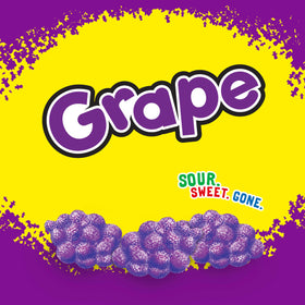 Sour Patch Kids Grape snacks at a desk for quick tangy pick-me-up