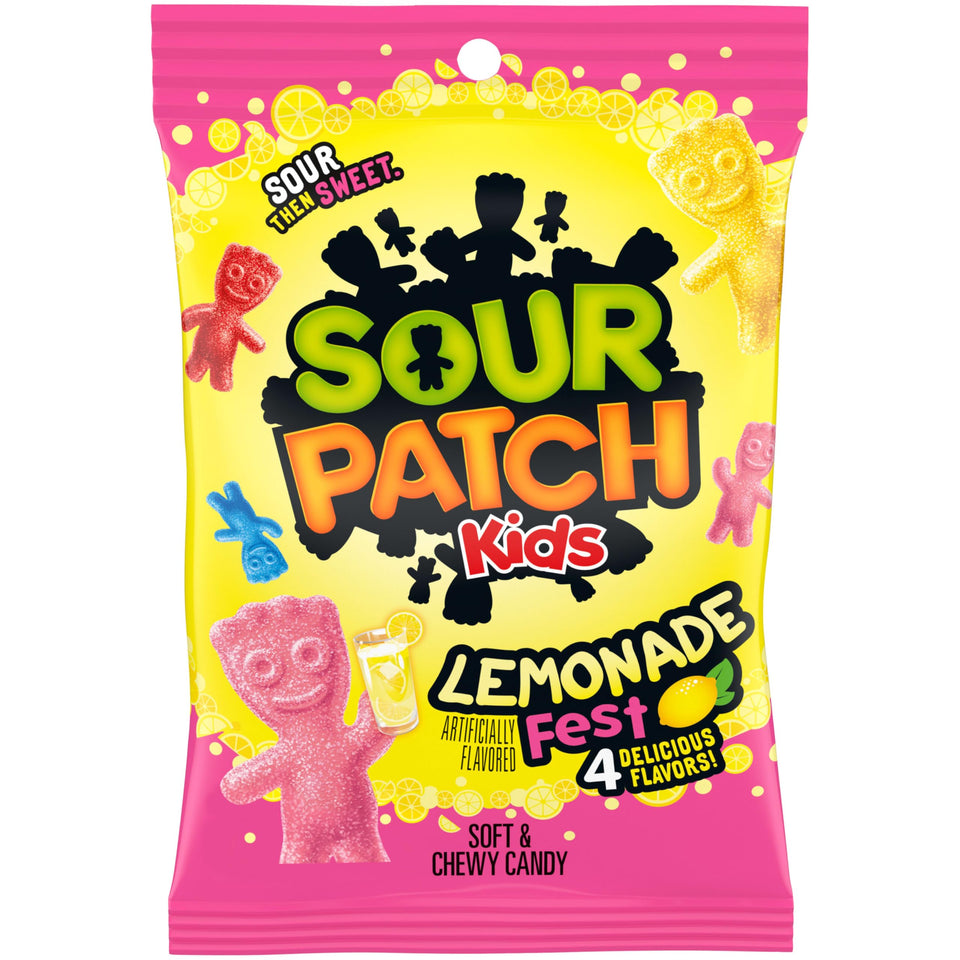 Sour Patch Kids Lemonade Fest bag front ready for on-the-go snacking