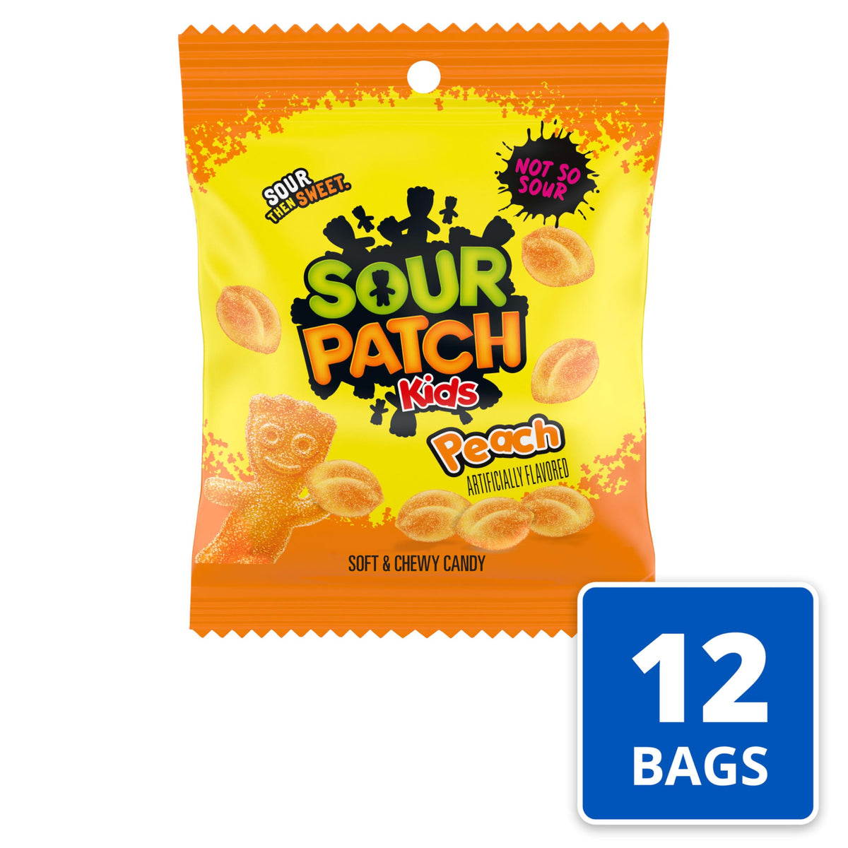 Sour Patch Kids Peach chewy candy with fruity sour flavor notes.