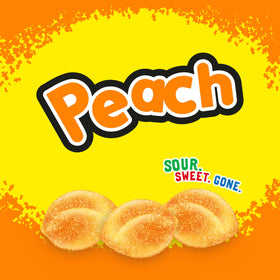 Sour Patch Kids Peach packaging highlighting eight-bag bulk option.