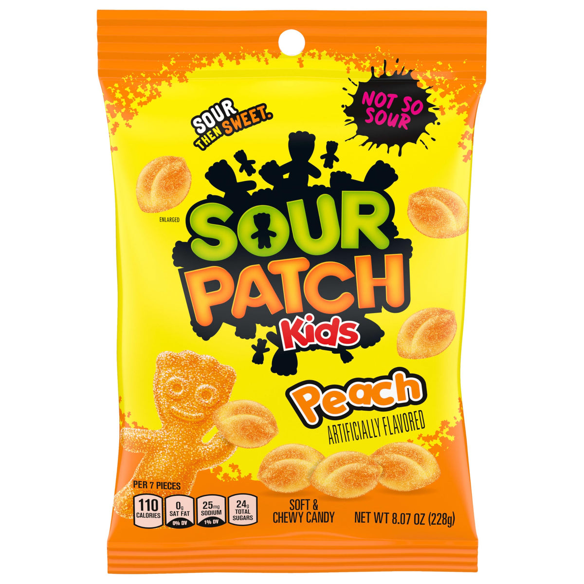 Sour Patch Kids Peach soft and chewy candy bag, perfect bulk snack for parties.