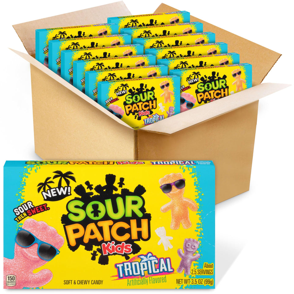 Sour Patch Kids tropical packaging showcases vibrant flavors for party snacks