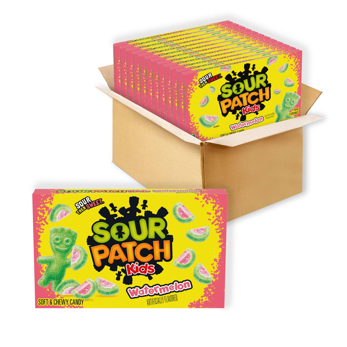 Sour Patch Kids Watermelon boxes on shelf for bulk snacks and gatherings