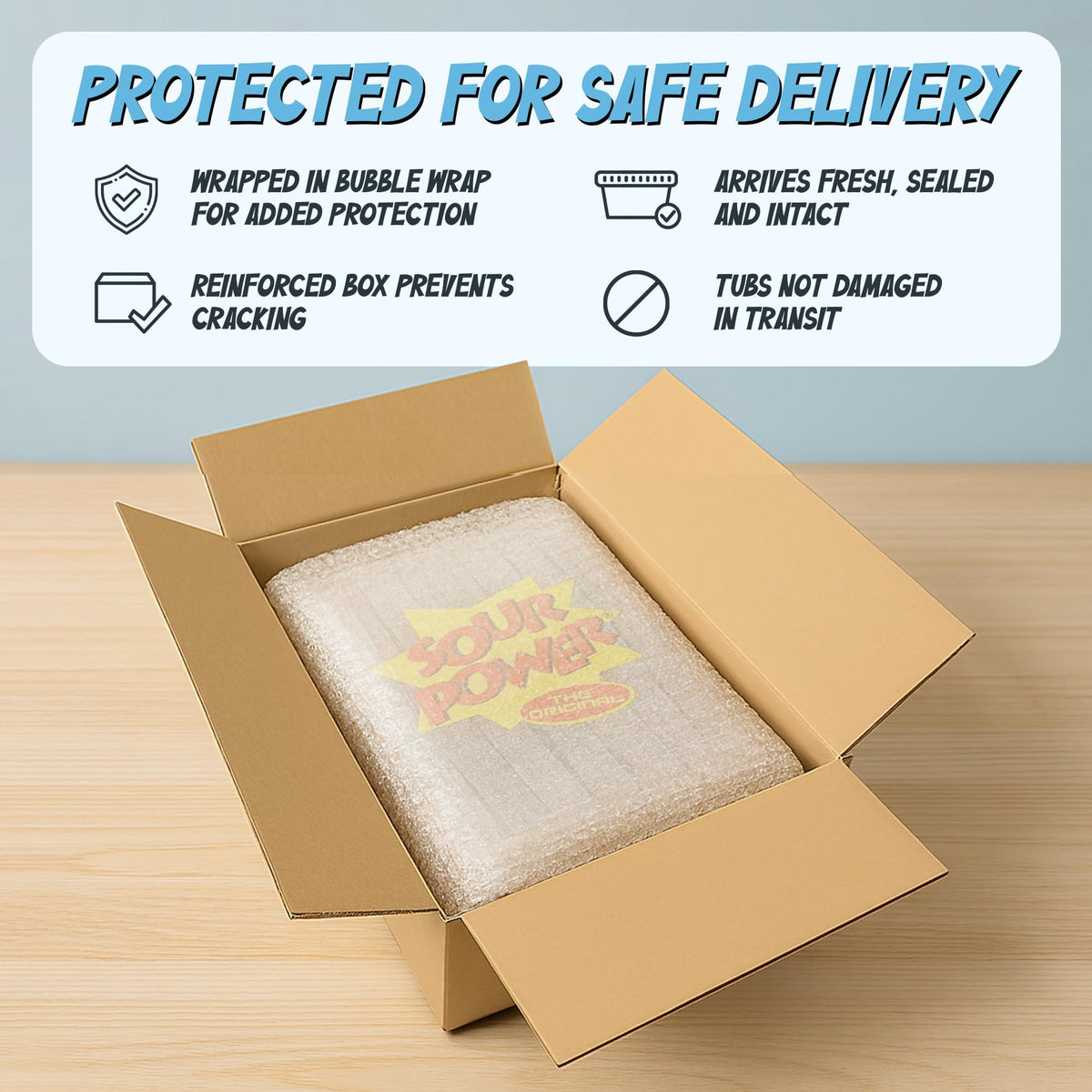 Bubble-wrap shipping protects candy belts during transit.