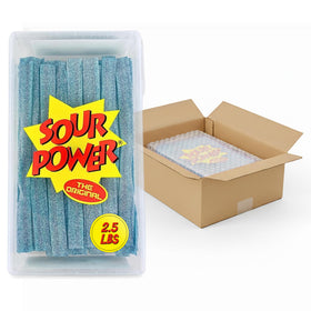 Sour Power Berry Blue Belts tub front view for bulk party snacking.