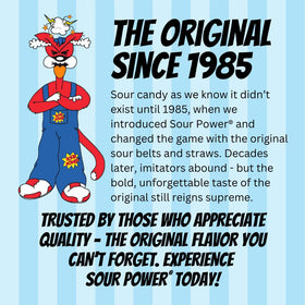 Sour Power Blue Raspberry Straws texture close-up highlights vegan, gelatin-free snacking option.