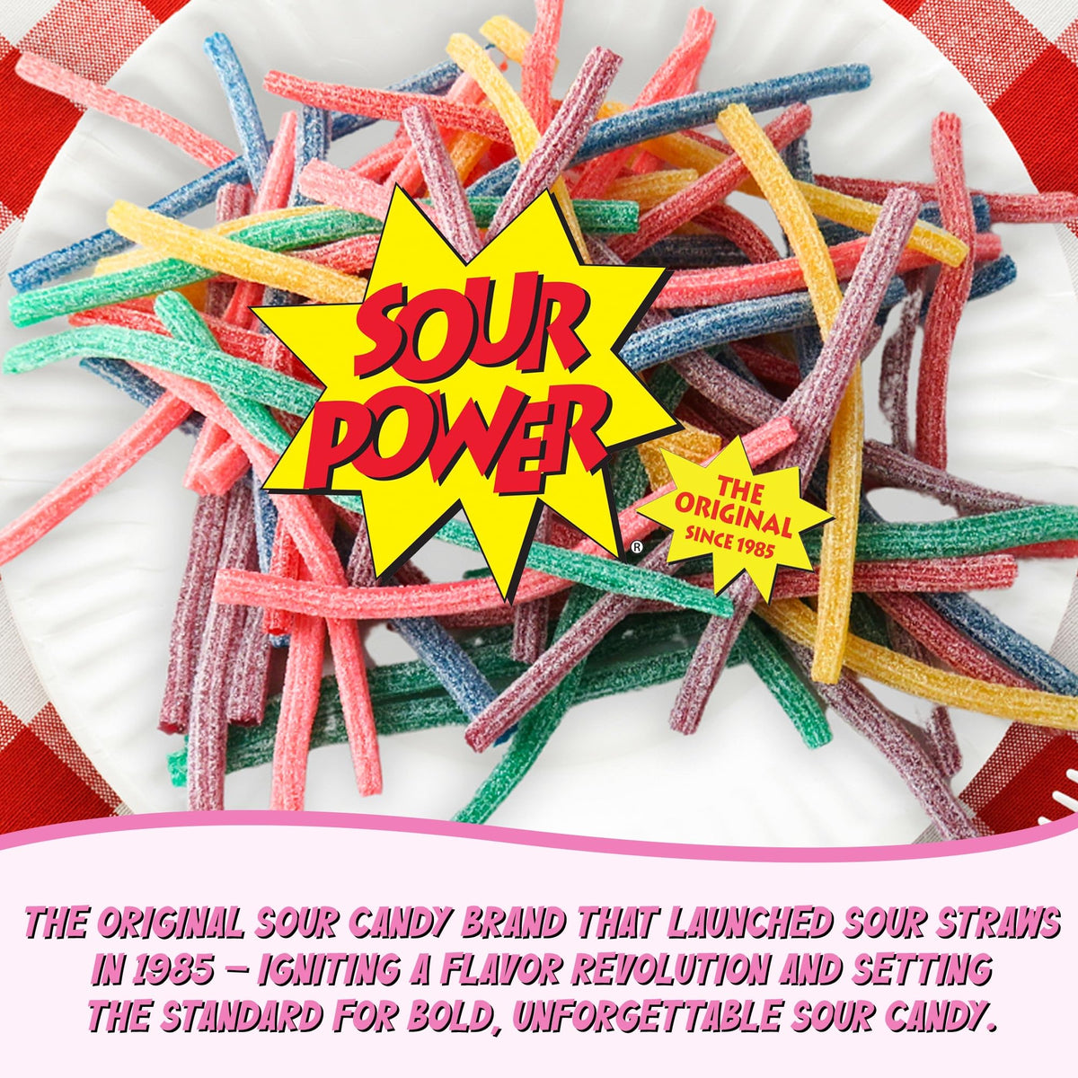 Sour Power Candy Straws Watermelon close-up shows juicy, fruity goodness.