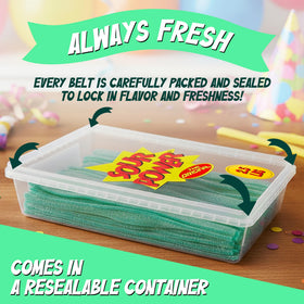 Sour Power Green Apple Belt in tub with resealable lid