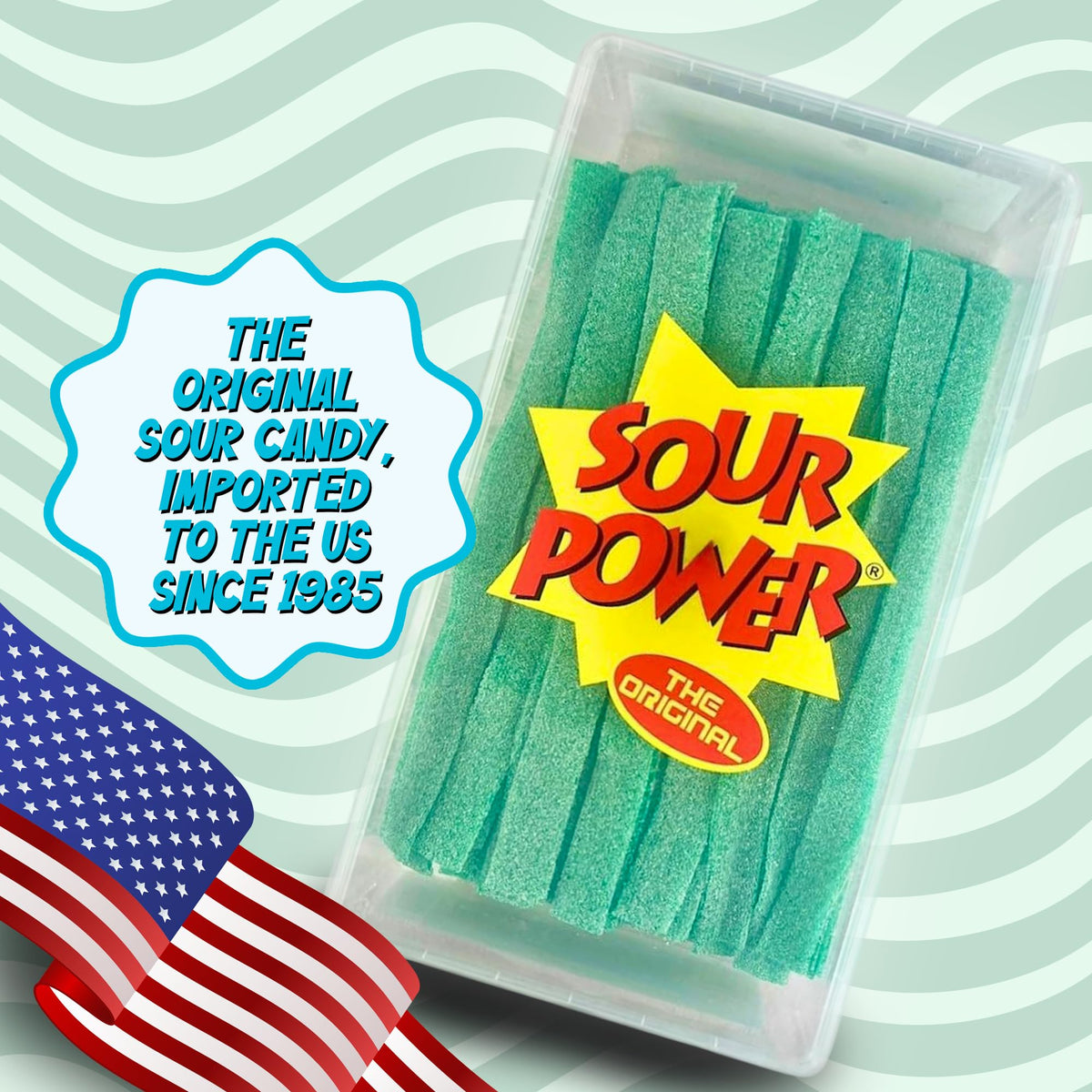 Sour Power Green Apple Strip close-up highlights sour-sweet texture