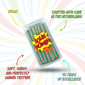 Sour Power Quattro rainbow candy belts party jar-ready for celebrations.
