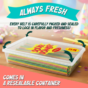 Sour Power Quattro rainbow candy belts vegan non-GMO gelatin-free.