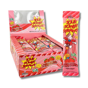 Sour Power Strawberry Straws packaging tub ready for sharing at parties