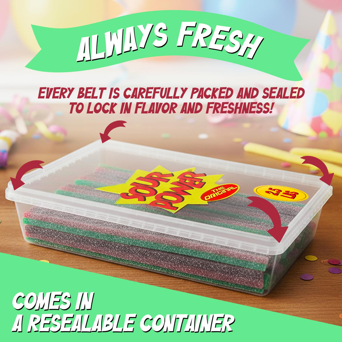 Bubble-wrapped shipping for Sour Power belts in reinforced box.