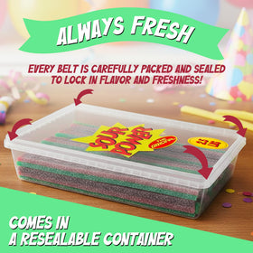 Bubble-wrapped shipping for Sour Power belts in reinforced box.