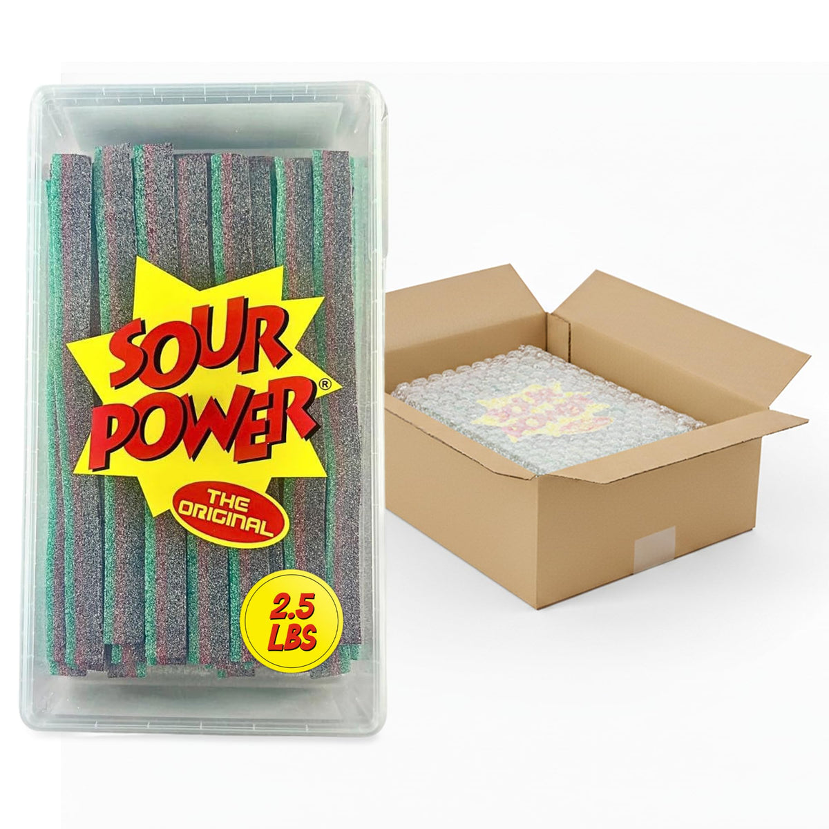 Sour Power Watermelon Belts bulk tub ready for party snacking.