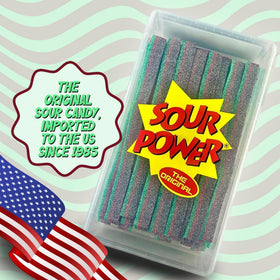 Sour Power Watermelon Belts close-up shows chewy texture and tangy coating.