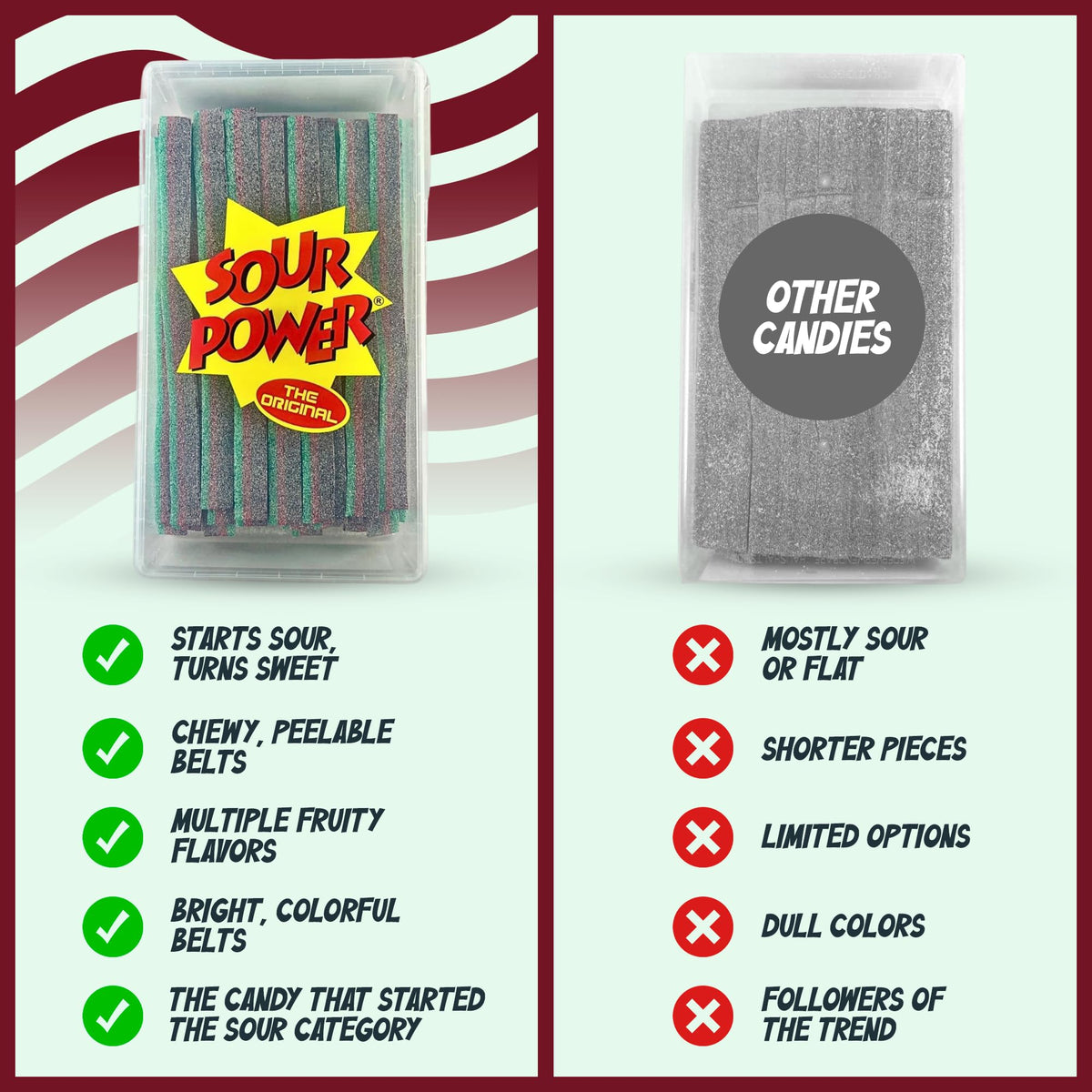 Packaging highlights vegan and non-GMO ingredients for Sour Power.