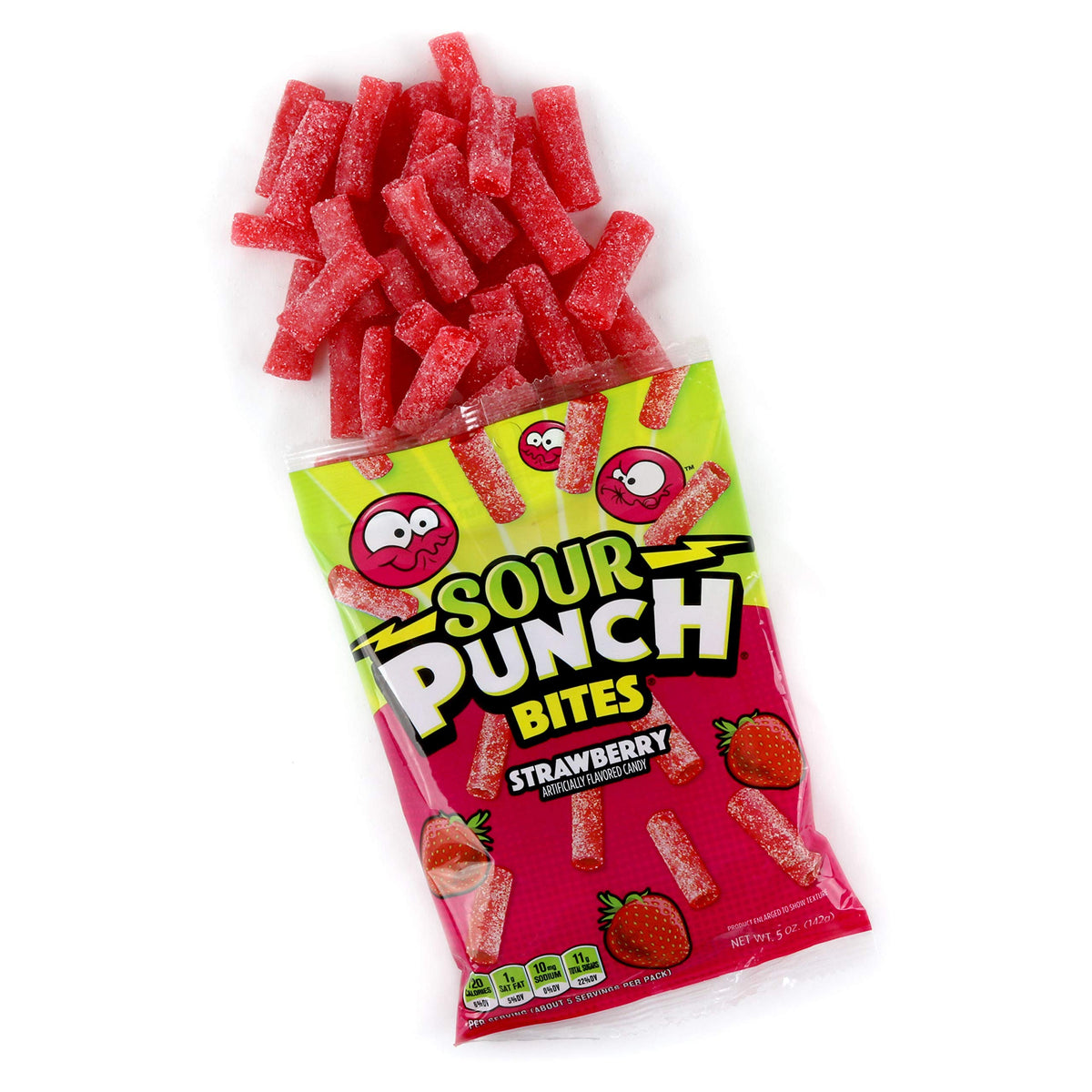 Sour Punch Bites bite-sized strawberry pieces with tangy sweetness.