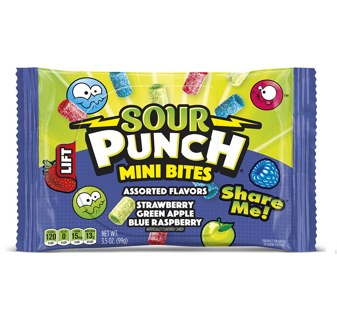 Sour Punch Bites close-up reveals chewy texture and sour sugar coating for crave-worthy flavor.